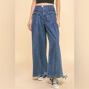 DAVI & DANI Adjustable drawstring hem Balloon Wide-Leg Jeans Denim FREE SHIPPING